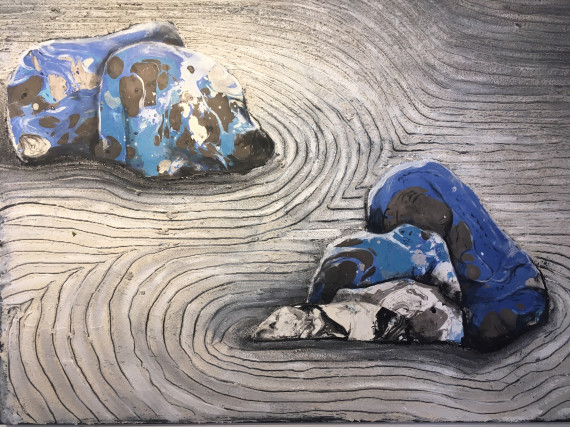 Abstrakte Darstellung blauer Felsen im Meer