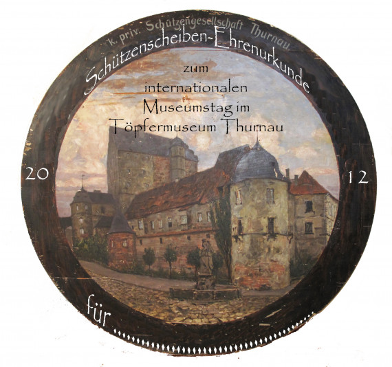 Schützenscheibe mit gemalter Anschicht von Schloss Thurnau. 